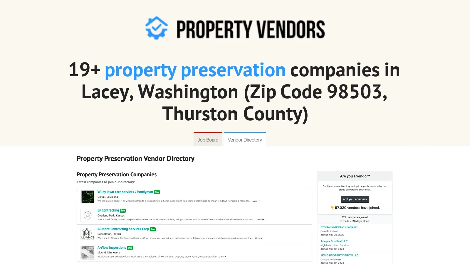 Property Preservation Services in Lacey, Washington (Zip Code 98503