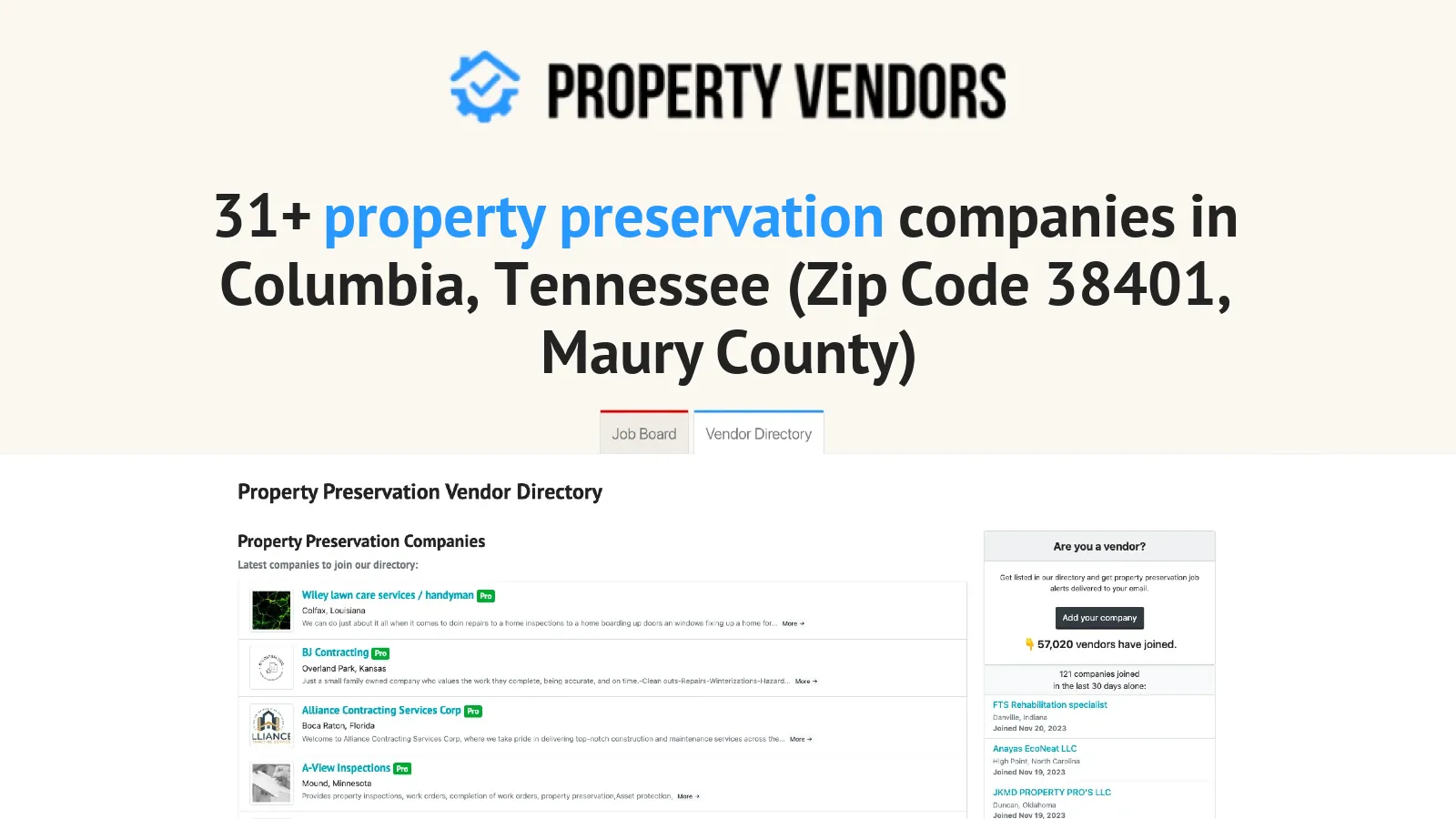 Property Preservation Services in Columbia, Tennessee (Zip Code 38401, Maury County)